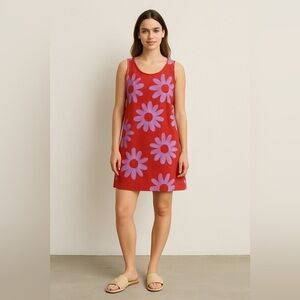 Marimekko | Purple Red Flower Sleeveless Cotton Mini Dress Hipster